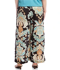 Karen Kane Plus Size Floral High Waist Wide-Leg Pull-On Pants