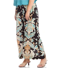 Karen Kane Plus Size Floral High Waist Wide-Leg Pull-On Pants