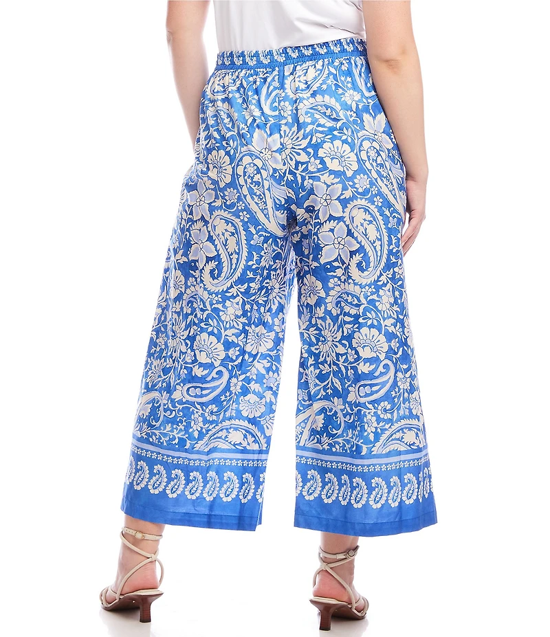 Karen Kane Plus Size Floral Paisley Border Print Pull-On Ankle Pants