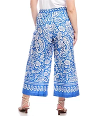 Karen Kane Plus Size Floral Paisley Border Print Pull-On Ankle Pants