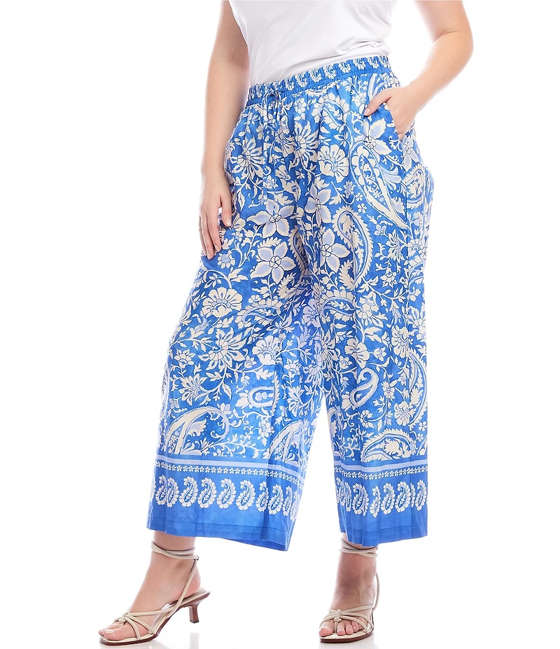 Karen Kane Plus Size Floral Paisley Border Print Pull-On Ankle Pants