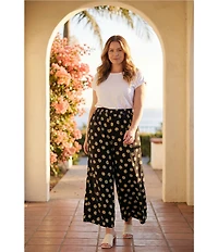 Karen Kane Plus Size Floral Print High Rise Wide Leg Pants