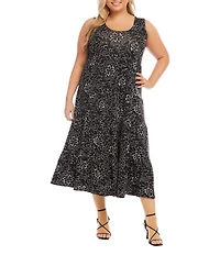 Karen Kane Plus Size Floral Print Scoop Neck Sleeveless Tiered Midi Dress