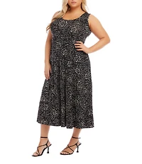 Karen Kane Plus Size Floral Print Scoop Neck Sleeveless Tiered Midi Dress