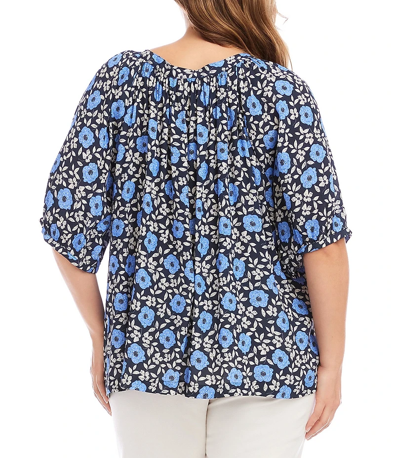 Karen Kane Plus Size Floral Scoop Neck 3/4 Sleeve Peasant Top