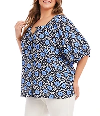 Karen Kane Plus Size Floral Scoop Neck 3/4 Sleeve Peasant Top