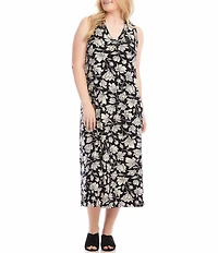 Karen Kane Plus Size Floral V-Neck Sleeveless Midi Sheath Dress