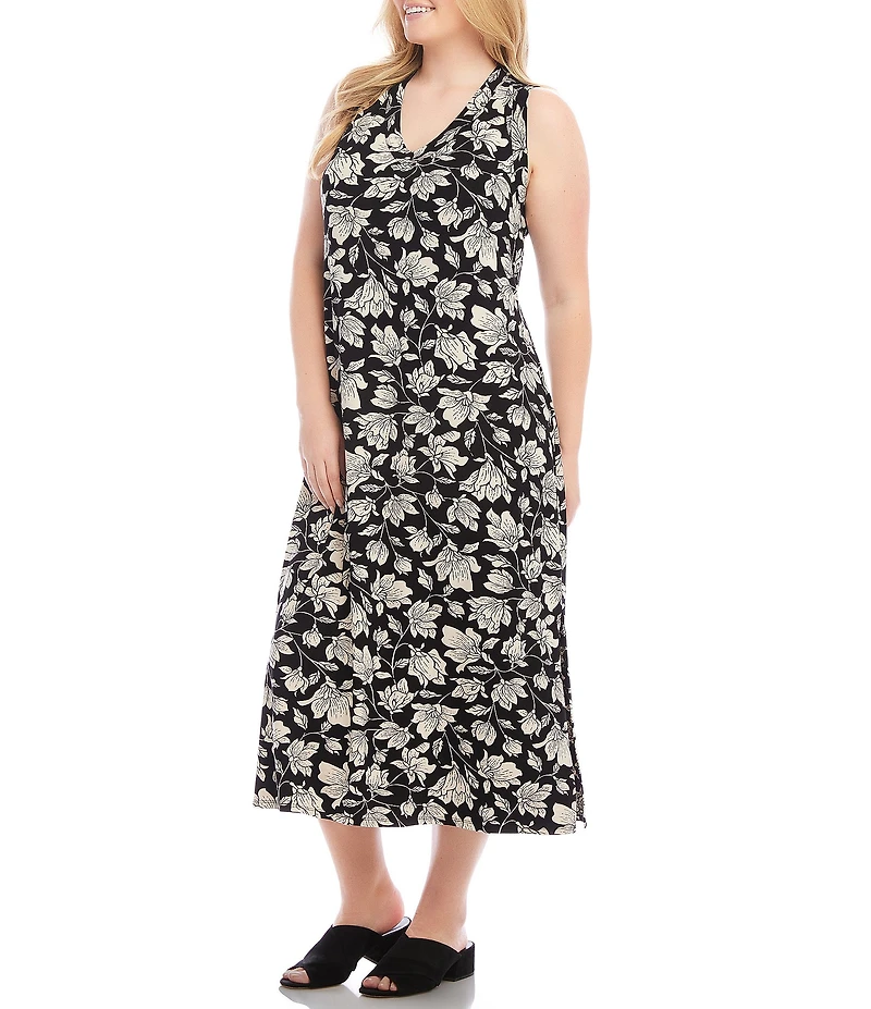 Karen Kane Plus Size Floral V-Neck Sleeveless Midi Sheath Dress