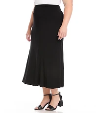 Karen Kane Plus Size Fluid Jersey Knit A-Line Tea Length Skirt
