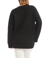 Karen Kane Plus Size Heart Jacquard Rib Crew Neck Long Rib Sleeves Sweater