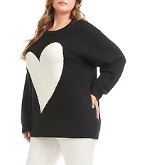 Karen Kane Plus Size Heart Jacquard Rib Crew Neck Long Rib Sleeves Sweater