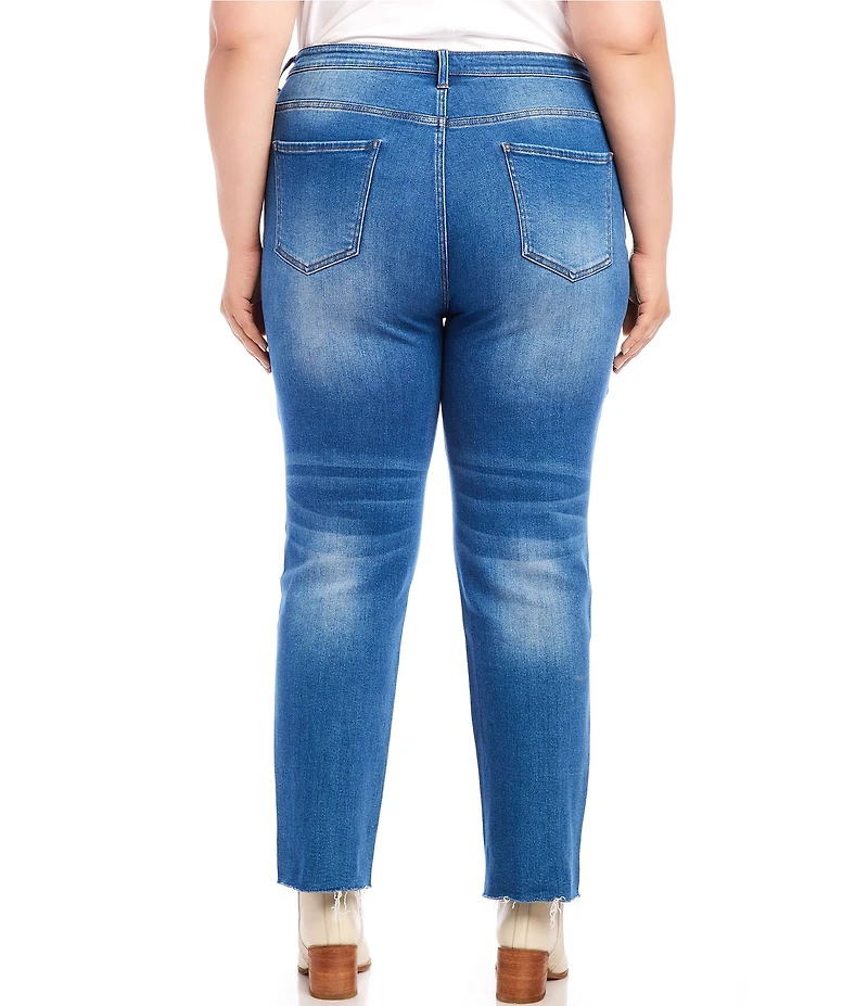 Karen Kane Plus Size High Rise Raw Hem Straight Leg Jeans