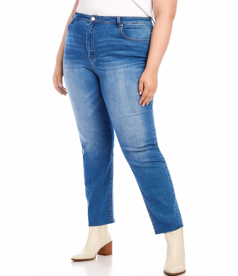 Karen Kane Plus Size High Rise Raw Hem Straight Leg Jeans
