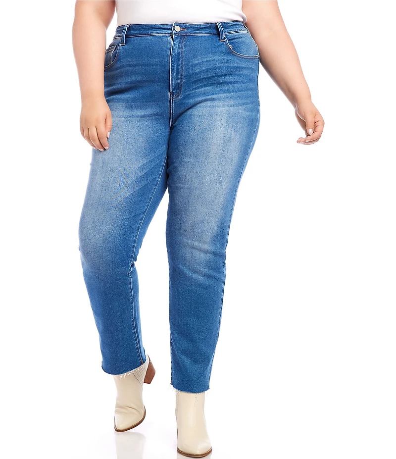 Karen Kane Plus Size High Rise Raw Hem Straight Leg Jeans