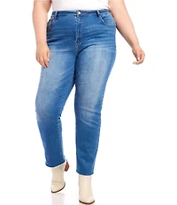Karen Kane Plus Size High Rise Raw Hem Straight Leg Jeans