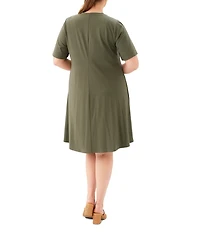 Karen Kane Plus Size Jersey Crew Neck Short Sleeve A-Line Dress