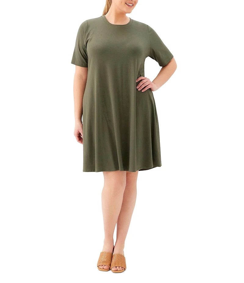 Karen Kane Plus Size Jersey Crew Neck Short Sleeve A-Line Dress