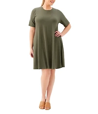 Karen Kane Plus Size Jersey Crew Neck Short Sleeve A-Line Dress