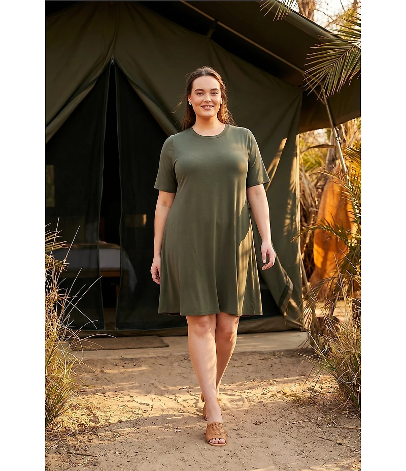 Karen Kane Plus Size Jersey Crew Neck Short Sleeve A-Line Dress