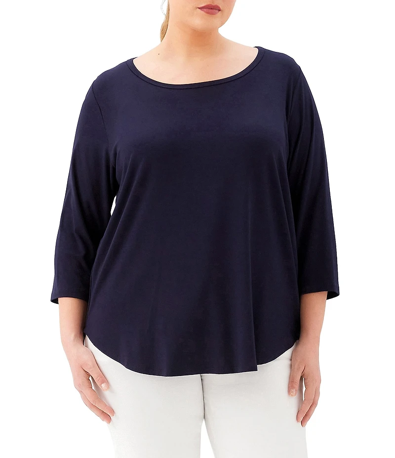 Karen Kane Plus Size Jersey Scoop Neck 3/4 Sleeve Shirttail Hem Top