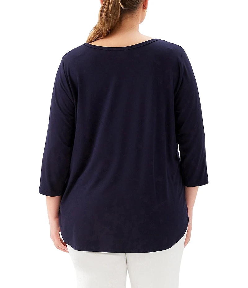 Karen Kane Plus Size Jersey Scoop Neck 3/4 Sleeve Shirttail Hem Top
