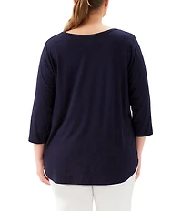 Karen Kane Plus Size Jersey Scoop Neck 3/4 Sleeve Shirttail Hem Top