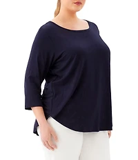 Karen Kane Plus Size Jersey Scoop Neck 3/4 Sleeve Shirttail Hem Top