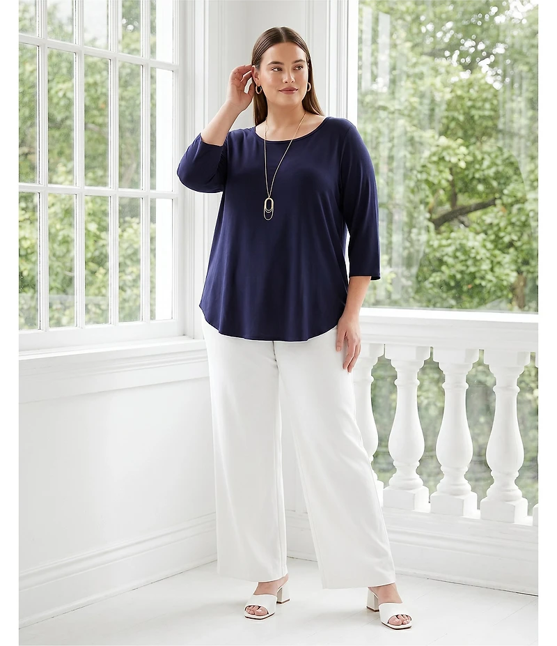 Karen Kane Plus Size Jersey Scoop Neck 3/4 Sleeve Shirttail Hem Top
