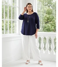 Karen Kane Plus Size Jersey Scoop Neck 3/4 Sleeve Shirttail Hem Top