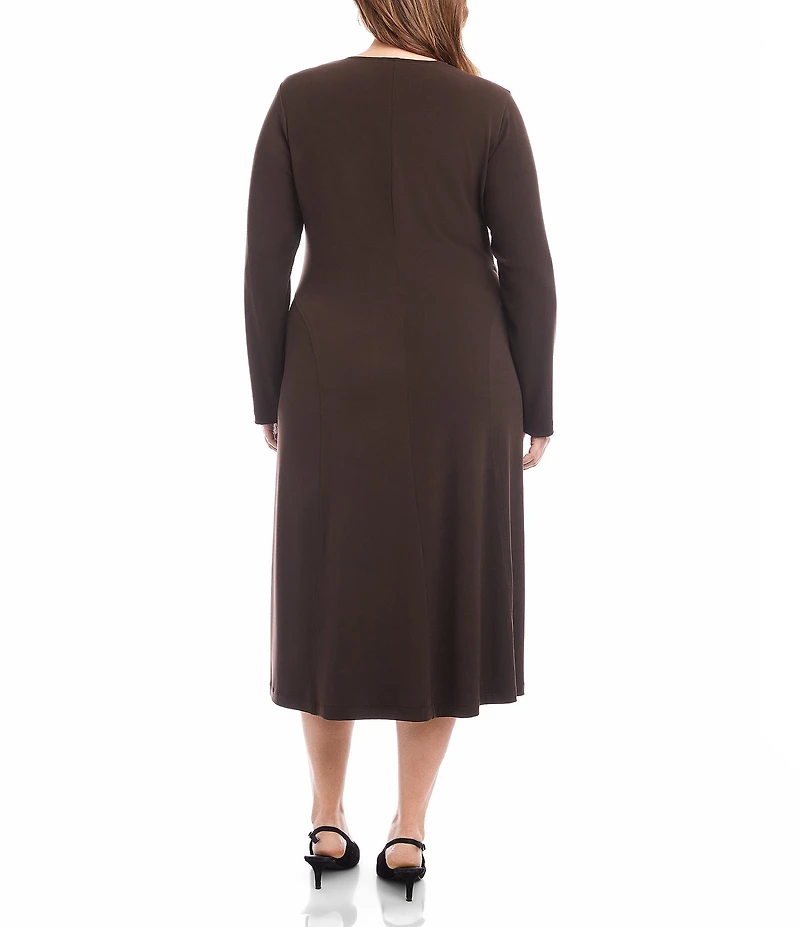 Karen Kane Plus Size Kate V-Neck Long Sleeve A-Line Midi Travel Dress