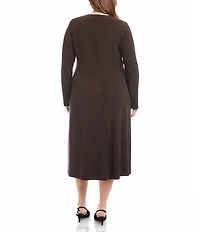 Karen Kane Plus Size Kate V-Neck Long Sleeve A-Line Midi Travel Dress