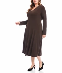 Karen Kane Plus Size Kate V-Neck Long Sleeve A-Line Midi Travel Dress