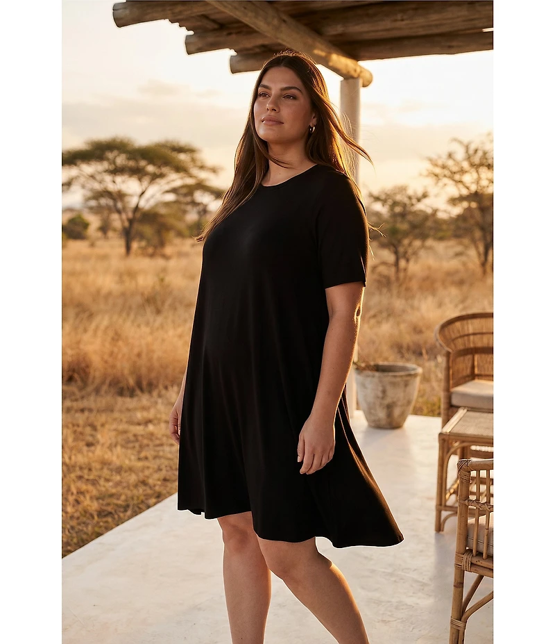 Karen Kane Plus Size Knit Crew Neck Short Sleeve A-Line Dress