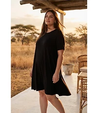 Karen Kane Plus Size Knit Crew Neck Short Sleeve A-Line Dress