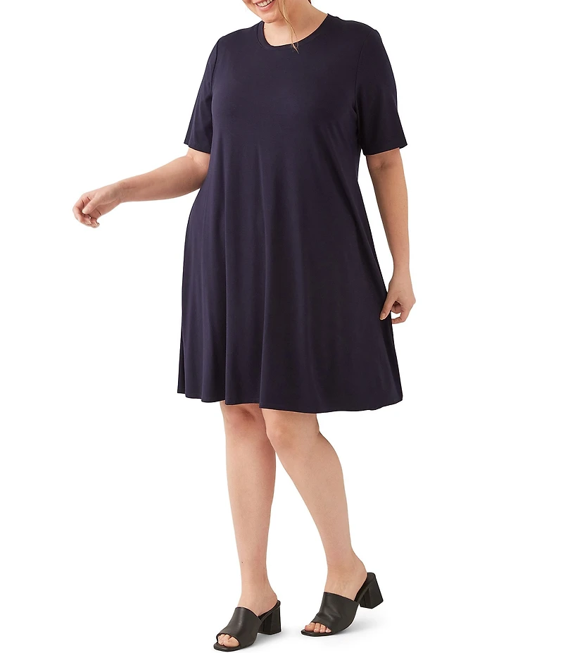 Karen Kane Plus Size Knit Crew Neck Short Sleeve A-Line Dress
