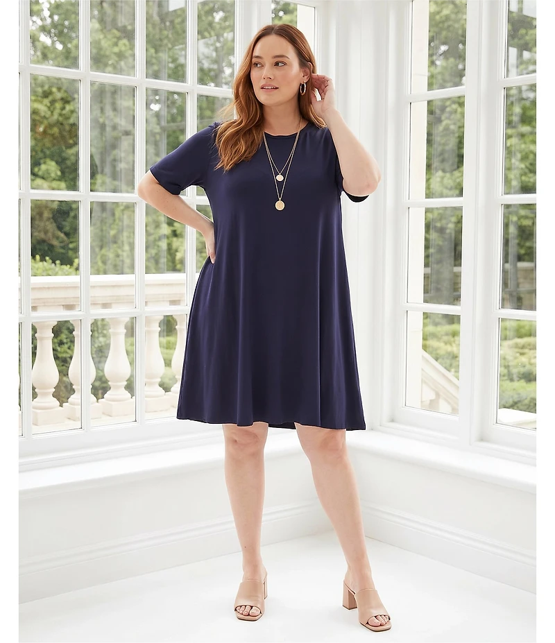 Karen Kane Plus Size Knit Crew Neck Short Sleeve A-Line Dress