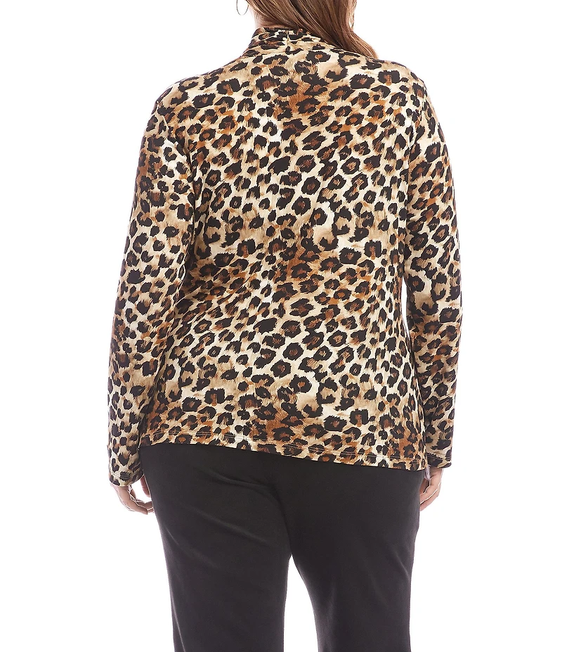 Karen Kane Plus Size Leopard Crossover V-Neck Long Sleeve Side Shirred Wrap Top