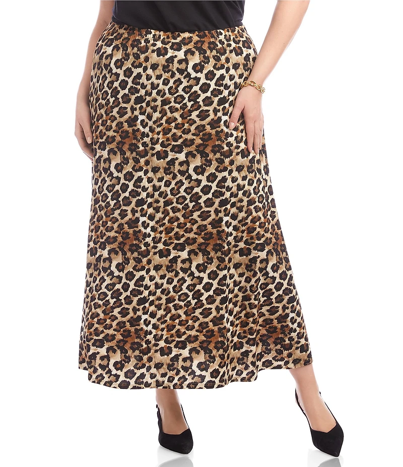 Karen Kane Plus Size Leopard Side Slit Midi Pull-On Skirt