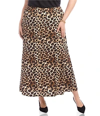 Karen Kane Plus Size Leopard Side Slit Midi Pull-On Skirt