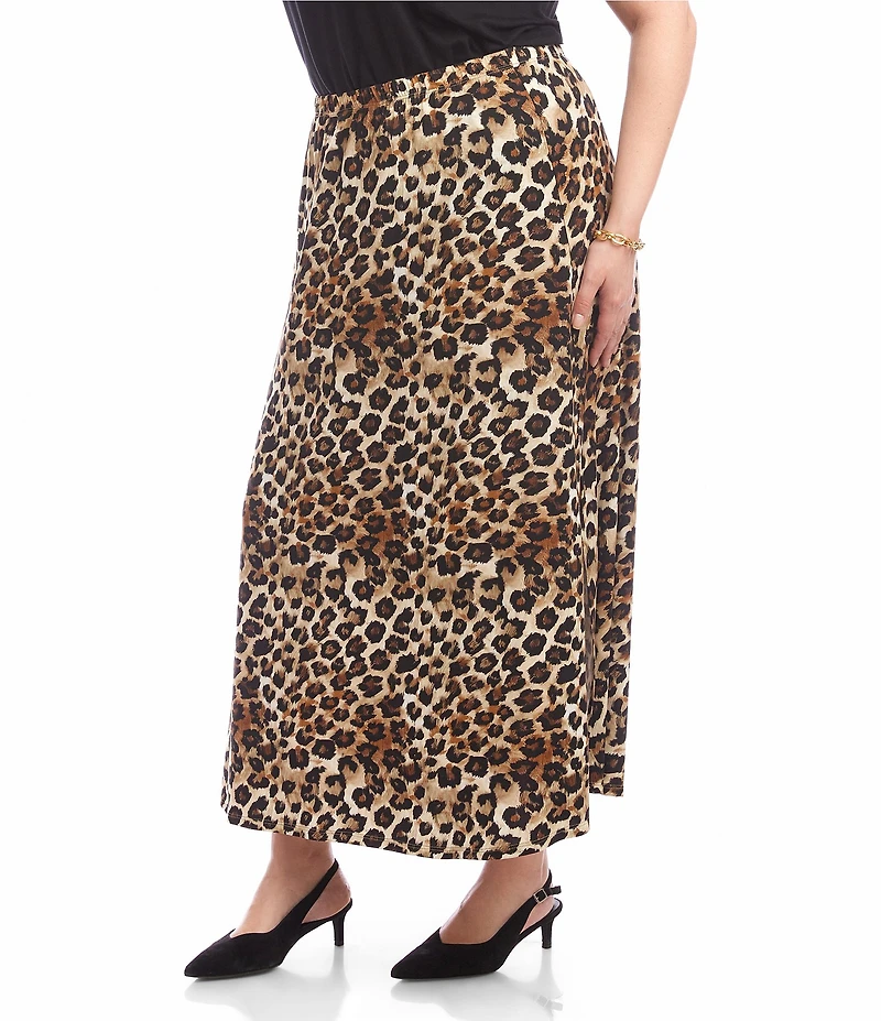 Karen Kane Plus Size Leopard Side Slit Midi Pull-On Skirt