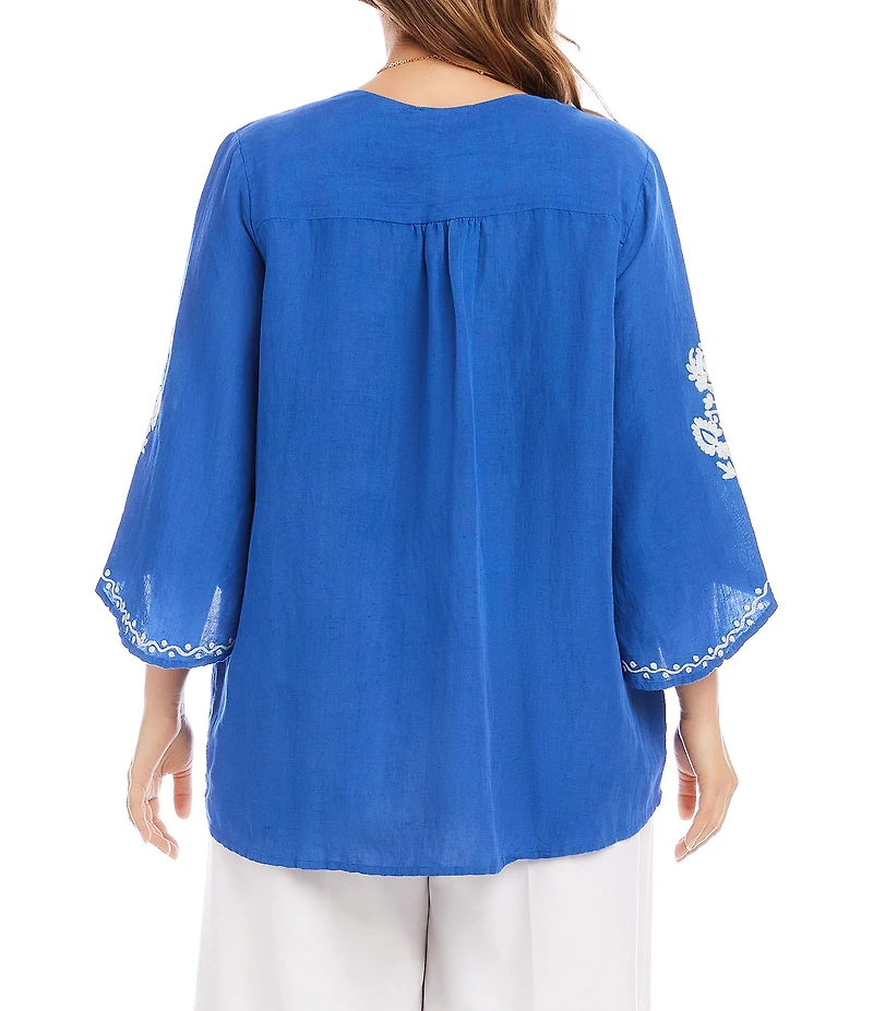 Karen Kane Plus Size Linen-Blend Embroidered Asymmetrical Top