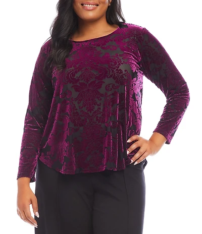 Karen Kane Plus Size Long Sleeve Velvet Burnout Shirttail Top