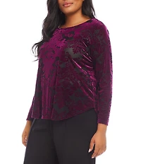 Karen Kane Plus Size Long Sleeve Velvet Burnout Shirttail Top