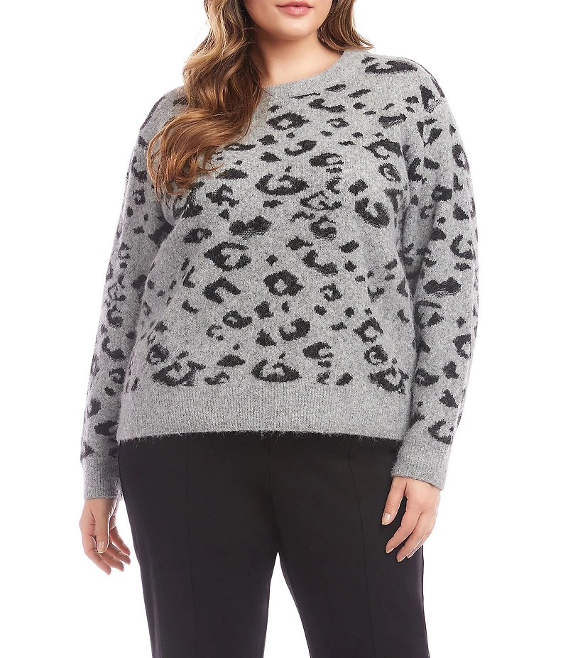 Karen Kane Plus Size Metallic Animal Print Knit Crew Neck Long Sleeve Sweater