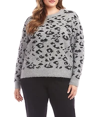 Karen Kane Plus Size Metallic Animal Print Knit Crew Neck Long Sleeve Sweater