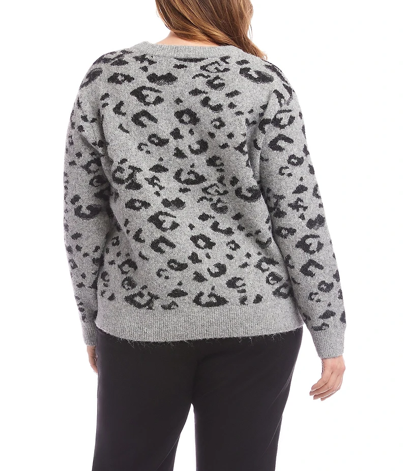 Karen Kane Plus Size Metallic Animal Print Knit Crew Neck Long Sleeve Sweater