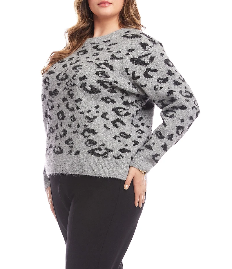 Karen Kane Plus Size Metallic Animal Print Knit Crew Neck Long Sleeve Sweater