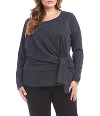Karen Kane Plus Size Metallic Knit Scoop Neck Long Sleeve Side-Tie Knot Top
