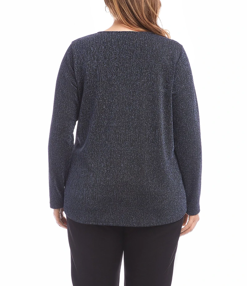Karen Kane Plus Size Metallic Knit Scoop Neck Long Sleeve Side-Tie Knot Top