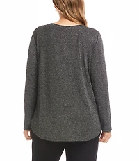 Karen Kane Plus Size Metallic Stripe Knit Scoop Neck Long Sleeve Top